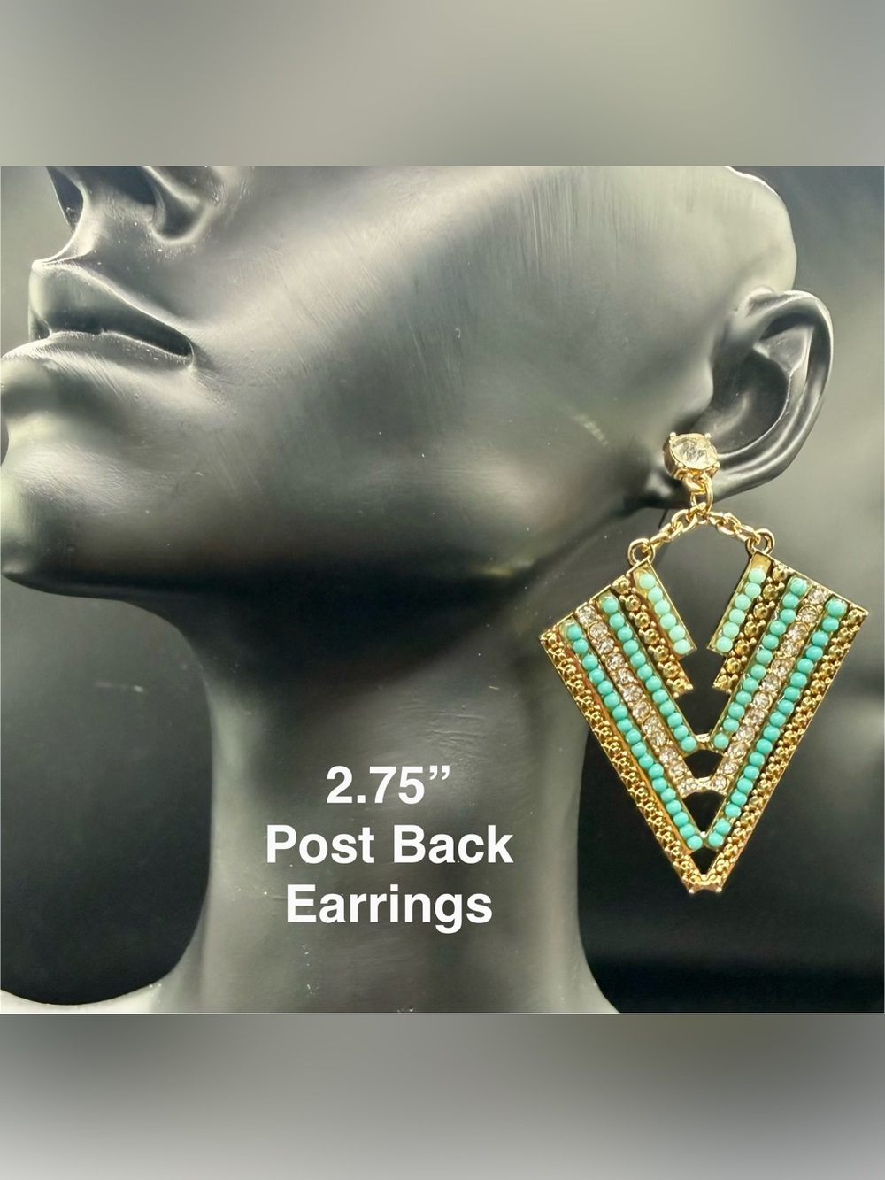 Gold and Turquoise V-Shape Post Back Earrings